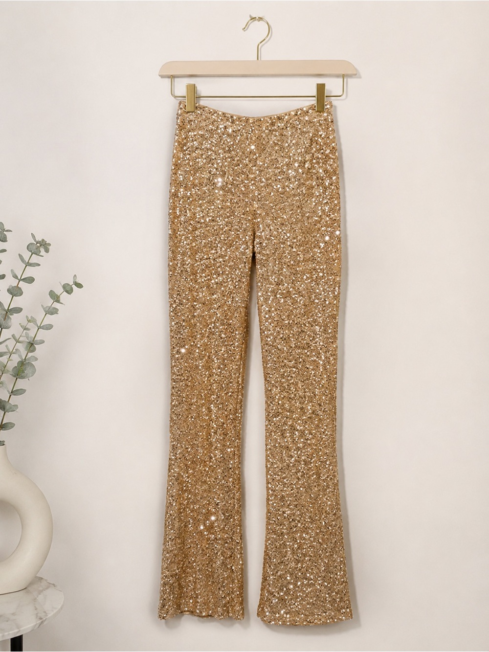 NWOT ZARA GOLD SEQUIN FLARE LEGGINGS